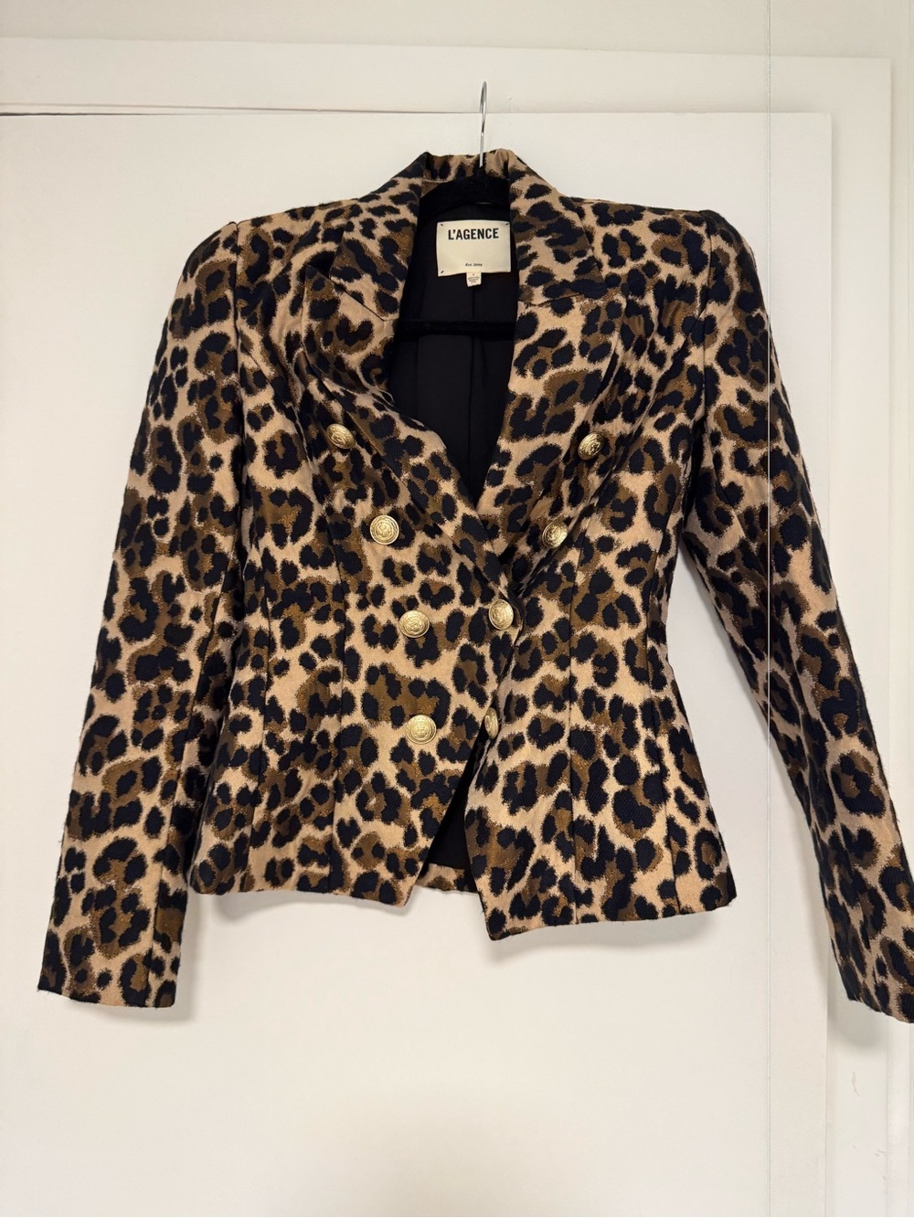 L’AGENCE BETHANY STRUCTURED SHOULDER JACQUARD LEOPARD PRINT BLAZER- NEW-SIZE 4 - Picture 5 of 7